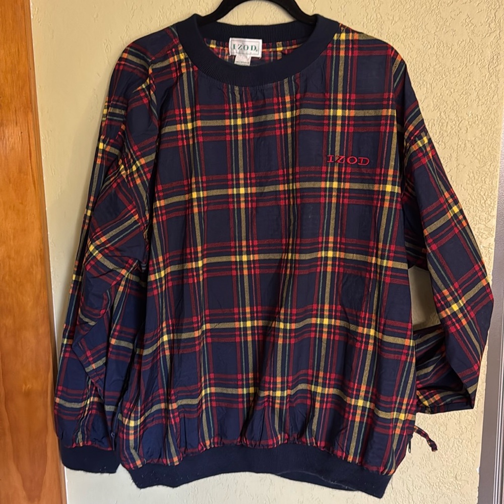 Izod Golf Windbreaker Jacket Pullover Vintage Size Lg Tartan Plaid Men or Women